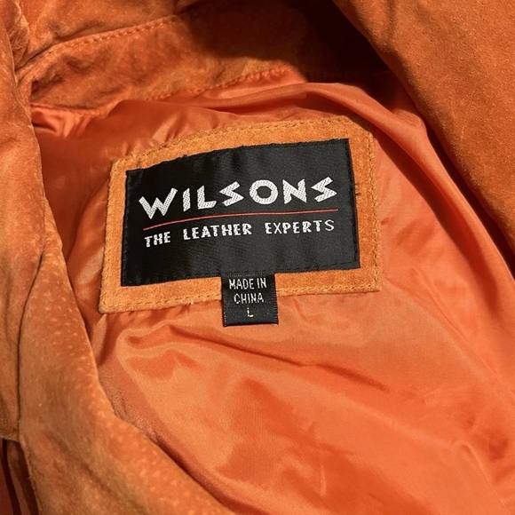 Vintage 90s Wilsons Leather Rust Orange Belted Suede Leather Jacket City Chic - Picture 6 of 8